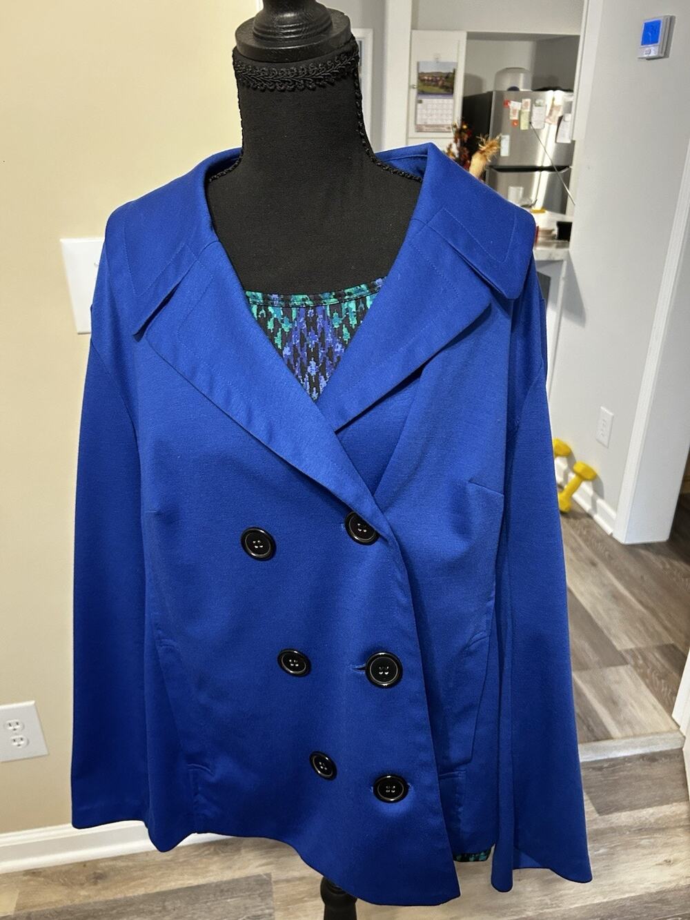 EUC Vintage FASHION BUG Gray Grey Stretch Blazer Jacket Coat Covered Buttons 2X